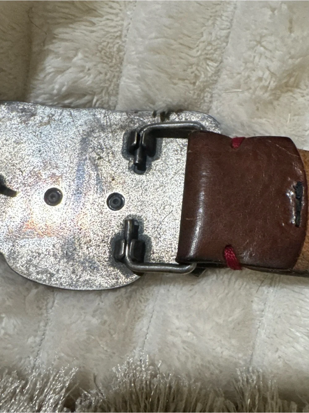 Lucky Brand Brown Leather Belt with Orange and Silver Buckle